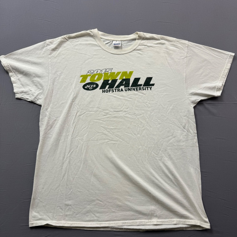 Gildan NY Jets 2015 Town Hall Hofstra University T-Shirt White Mens XL